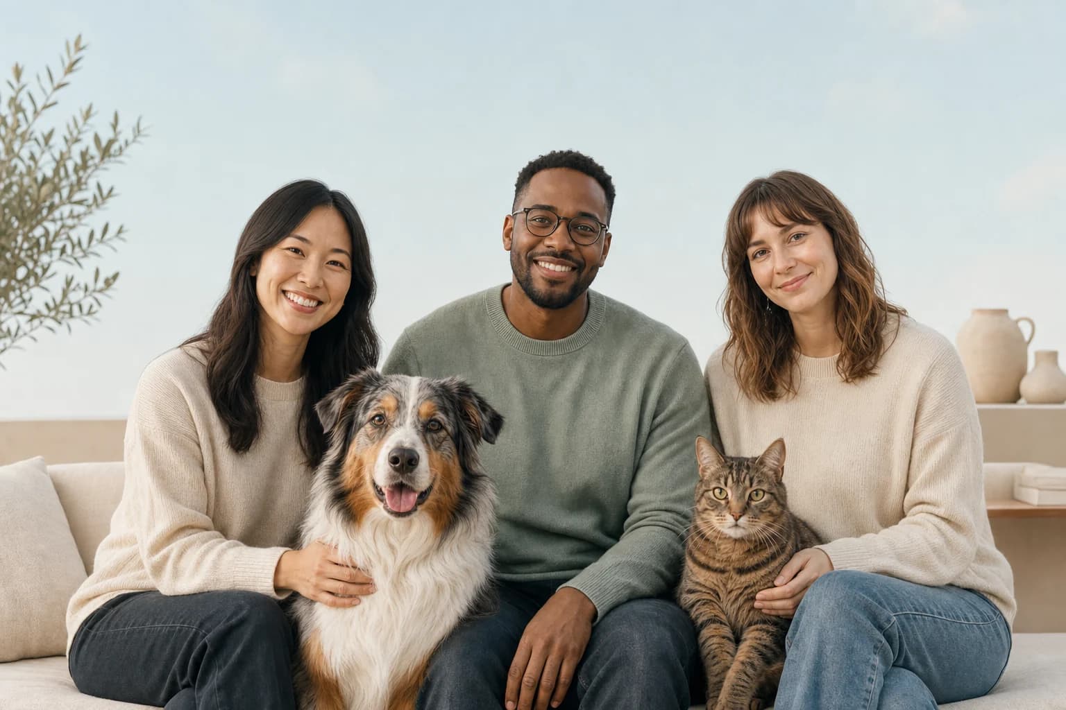 A group representing MealPets nutrition professionals with a dog and cat